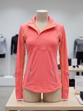 ​Lululemon Coral Pink Half Zip Pullover Running Jacket w/ Thumbholes
